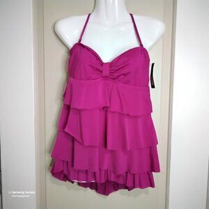 Kenneth Cole Reaction Magenta 3 Tier Tankini Top & Tummy Control Skirtini NWT 2X